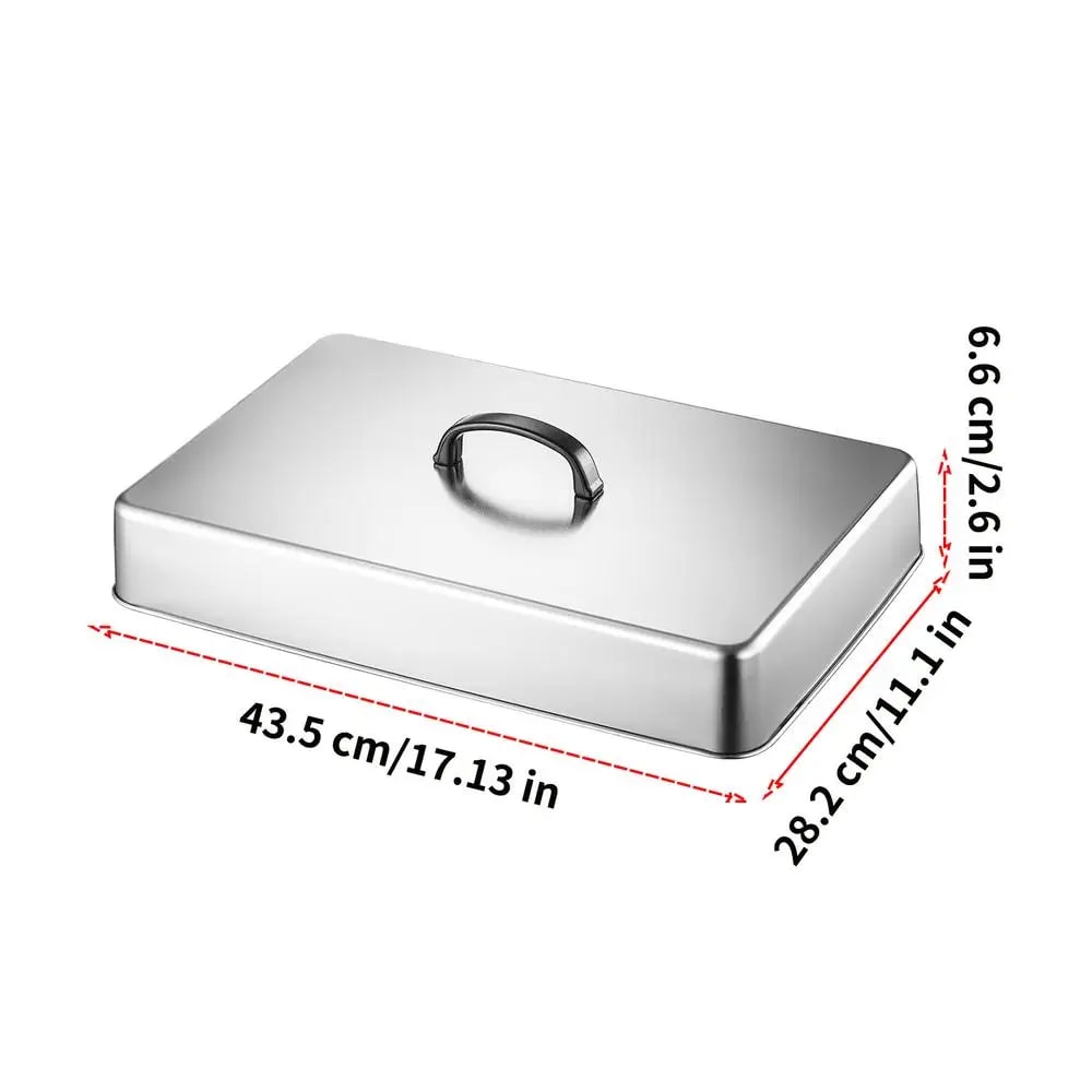 Rectangular BBQ Basting Cover Metal Griddle Steam Lid 43.5 x 28.2 x 6.6cm