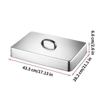 Rectangular BBQ Basting Cover Metal Griddle Steam Lid 43.5 x 28.2 x 6.6cm