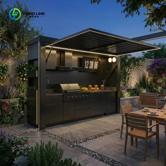 Stainless Steel Outdoor Kitchen Pod, Modular Weatherproof BBQ Shelter, XT-01