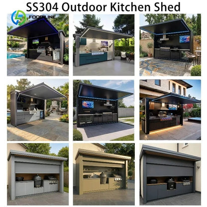 Stainless Steel Outdoor Kitchen Pod, Modular Weatherproof BBQ Shelter, XT-01