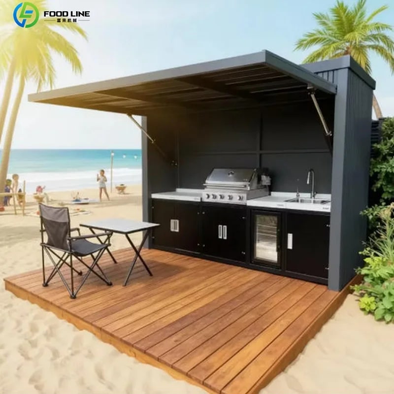 Stainless Steel Outdoor Kitchen Pod, Modular Weatherproof BBQ Shelter, XT-01 - Style3 Customized