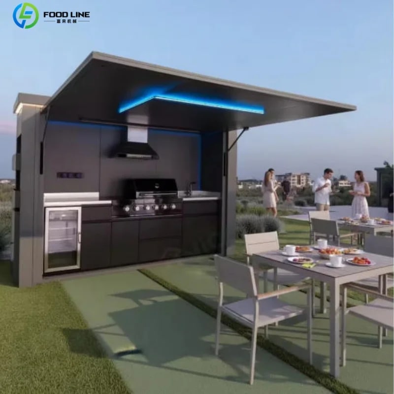 Stainless Steel Outdoor Kitchen Pod, Modular Weatherproof BBQ Shelter, XT-01 - Style1 Customized