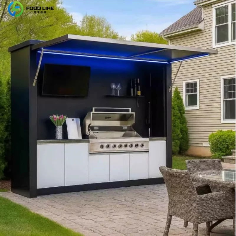 Stainless Steel Outdoor Kitchen Pod, Modular Weatherproof BBQ Shelter, XT-01 - Style7 Customized