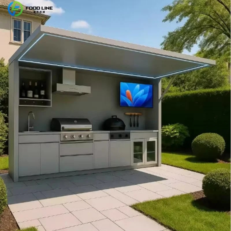 Stainless Steel Outdoor Kitchen Pod, Modular Weatherproof BBQ Shelter, XT-01 - Style4 Customized