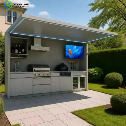Stainless Steel Outdoor Kitchen Pod, Modular Weatherproof BBQ Shelter, XT-01 - Style4 Customized