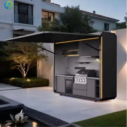 Stainless Steel Outdoor Kitchen Pod, Modular Weatherproof BBQ Shelter, XT-01 - Style5 Customized