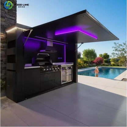 Stainless Steel Outdoor Kitchen Pod, Modular Weatherproof BBQ Shelter, XT-01 - Style10 Customized