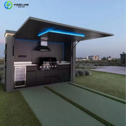 Stainless Steel Outdoor Kitchen Pod, Modular Weatherproof BBQ Shelter, XT-01 - Style9 Customized