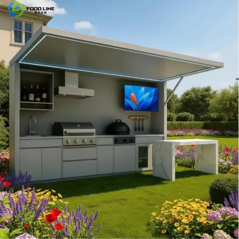 Stainless Steel Outdoor Kitchen Pod, Modular Weatherproof BBQ Shelter, XT-01 - Style15 Customized