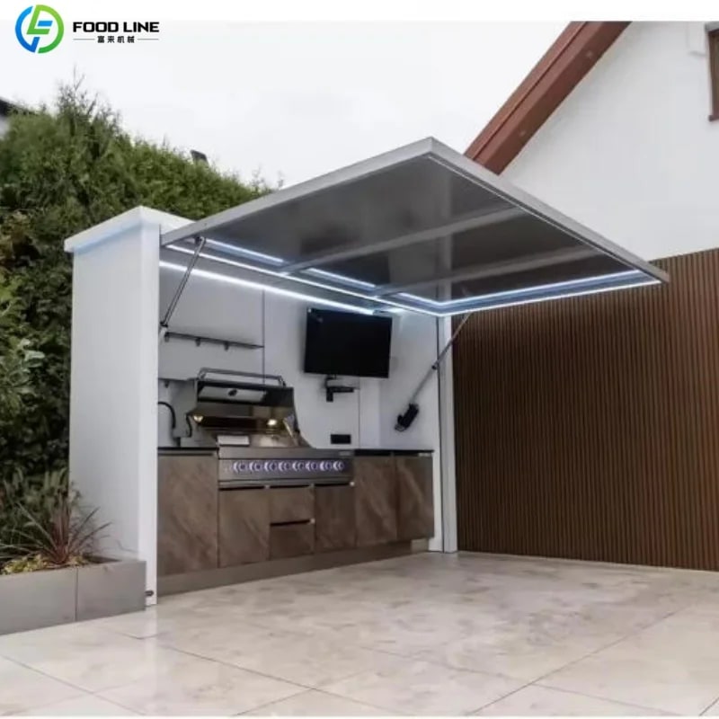 Stainless Steel Outdoor Kitchen Pod, Modular Weatherproof BBQ Shelter, XT-01 - Style12 Customized