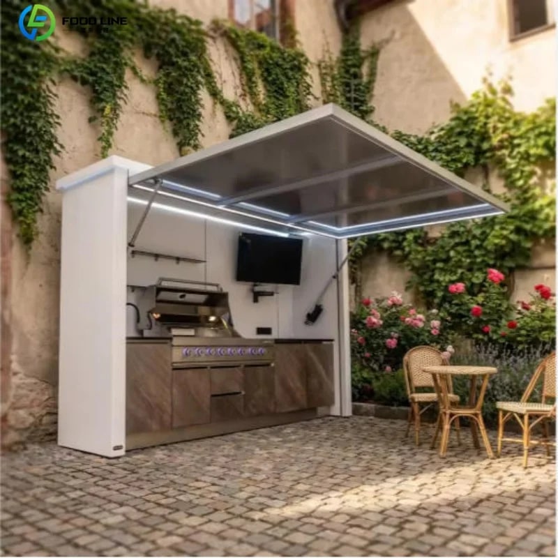 Stainless Steel Outdoor Kitchen Pod, Modular Weatherproof BBQ Shelter, XT-01 - Style18 Customized