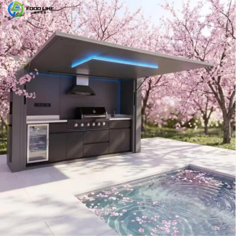 Stainless Steel Outdoor Kitchen Pod, Modular Weatherproof BBQ Shelter, XT-01 - Style19 Customized