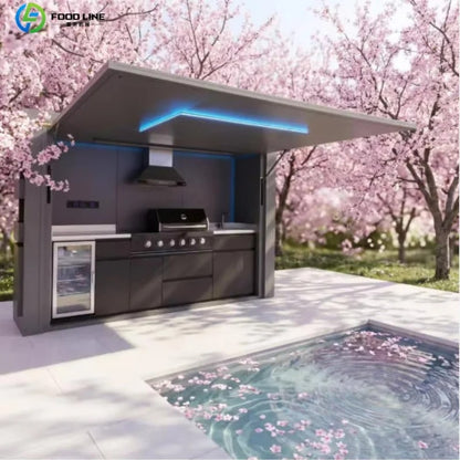 Stainless Steel Outdoor Kitchen Pod, Modular Weatherproof BBQ Shelter, XT-01 - Style19 Customized