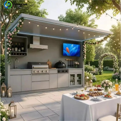 Stainless Steel Outdoor Kitchen Pod, Modular Weatherproof BBQ Shelter, XT-01 - Style17 Customized