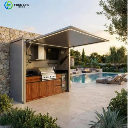 Stainless Steel Outdoor Kitchen Pod, Modular Weatherproof BBQ Shelter, XT-01 - Style22 Customized