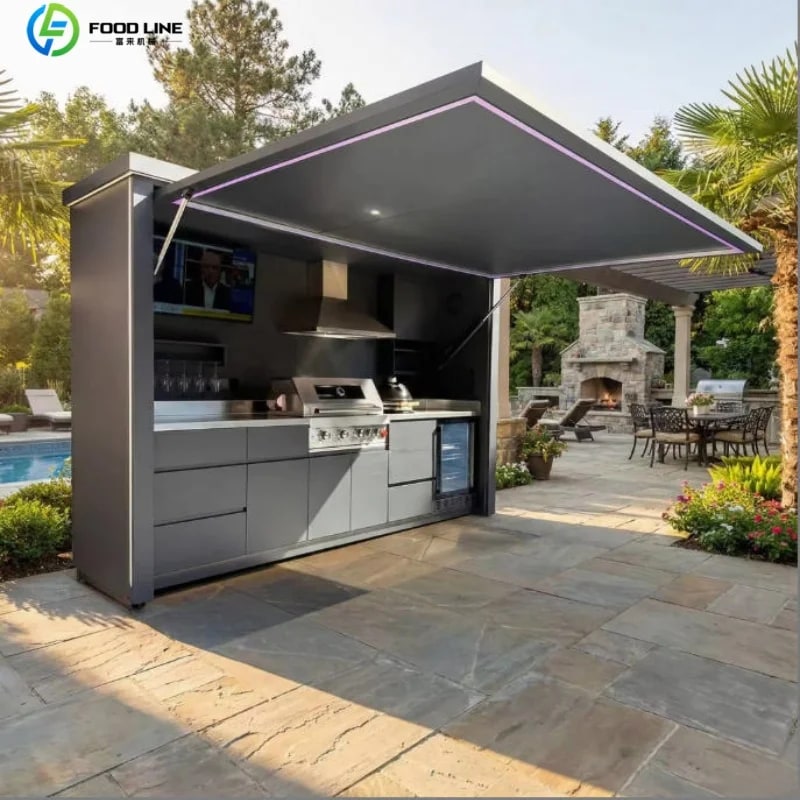 Stainless Steel Outdoor Kitchen Pod, Modular Weatherproof BBQ Shelter, XT-01 - Style23 Customized