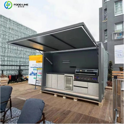 Stainless Steel Outdoor Kitchen Pod, Modular Weatherproof BBQ Shelter, XT-01 - Style20 Customized