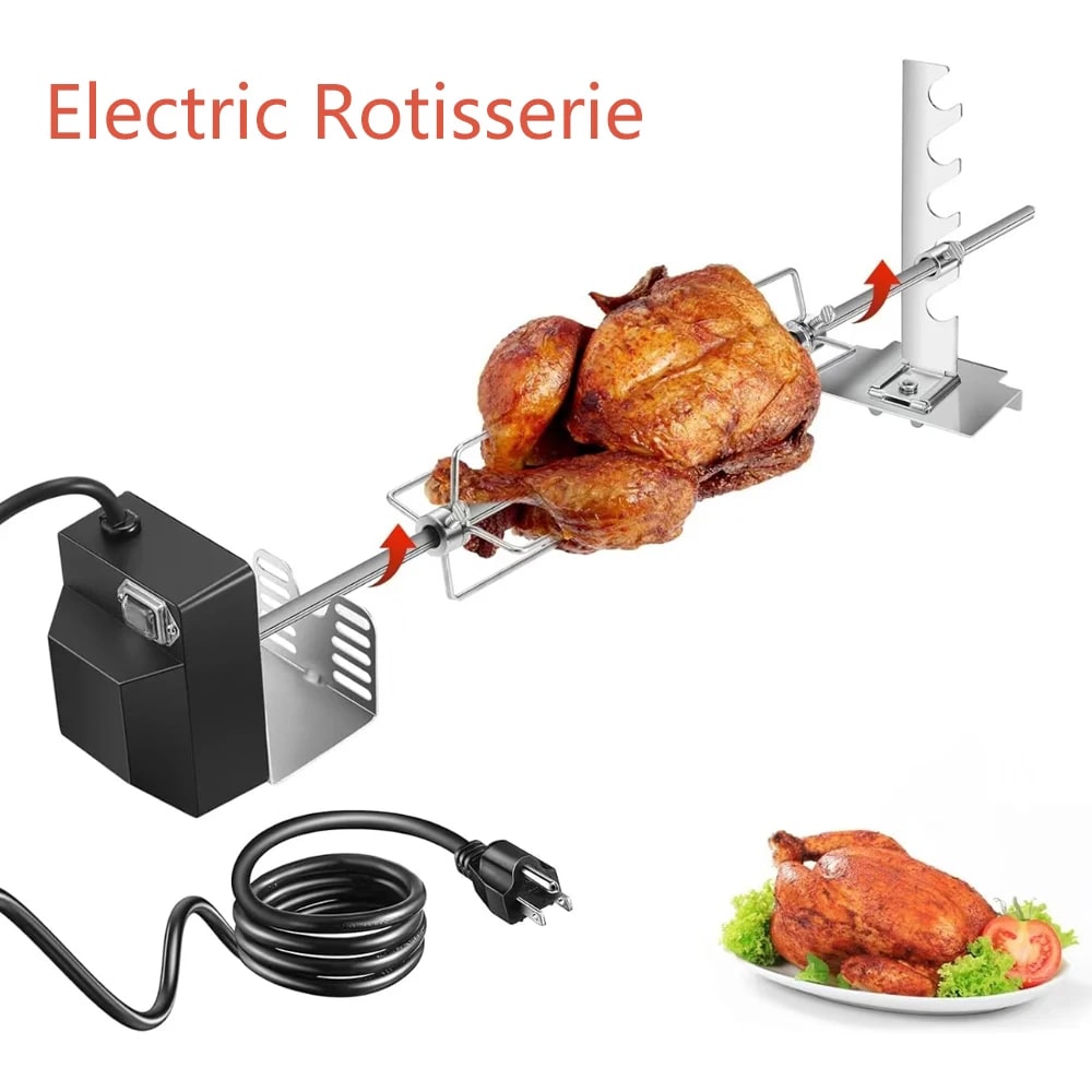 Electric Rotisserie Grill Kit, Stainless Steel, 4W Motor, 15kg Capacity, Plug Options