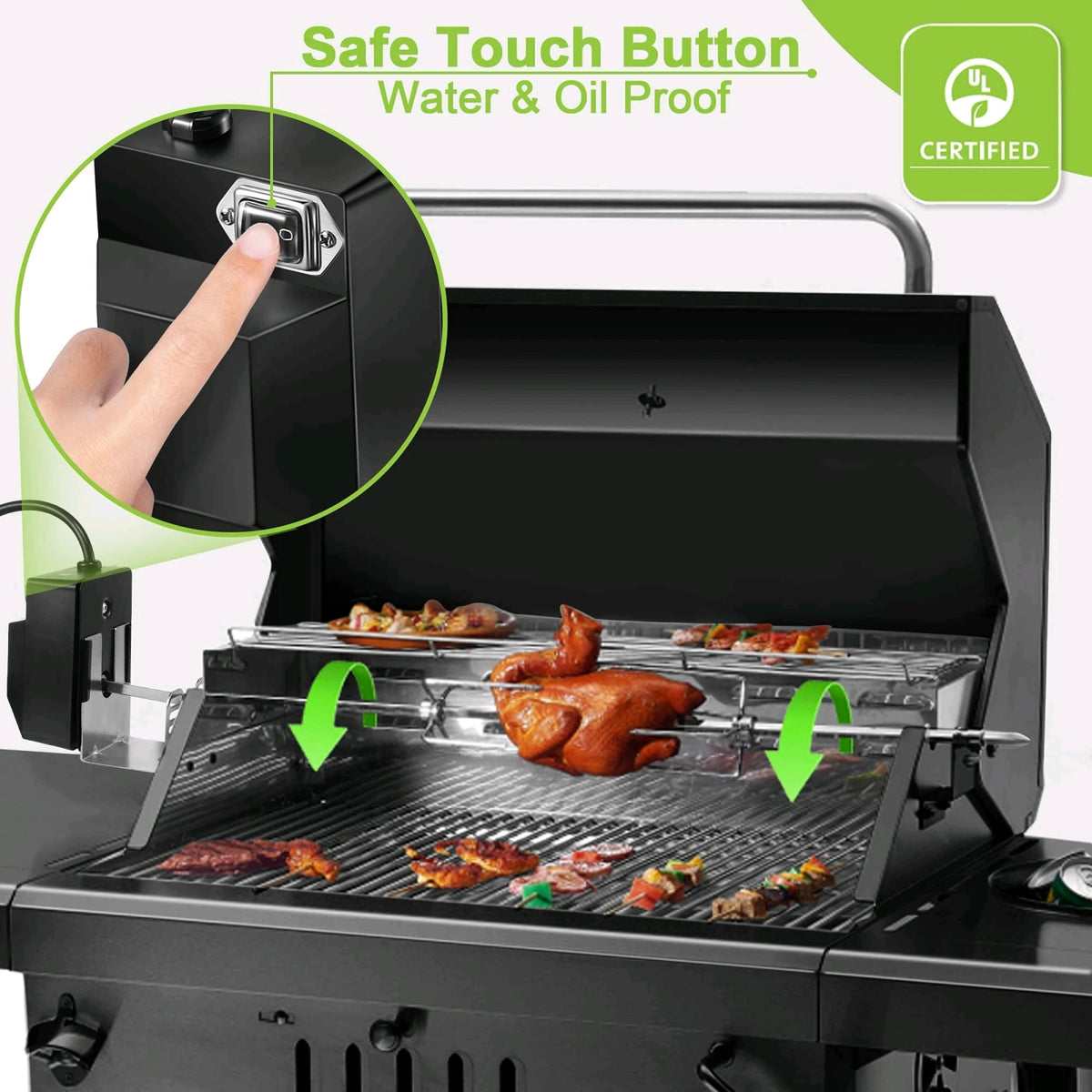 Electric Rotisserie Grill Kit, Stainless Steel, 4W Motor, 15kg Capacity, Plug Options