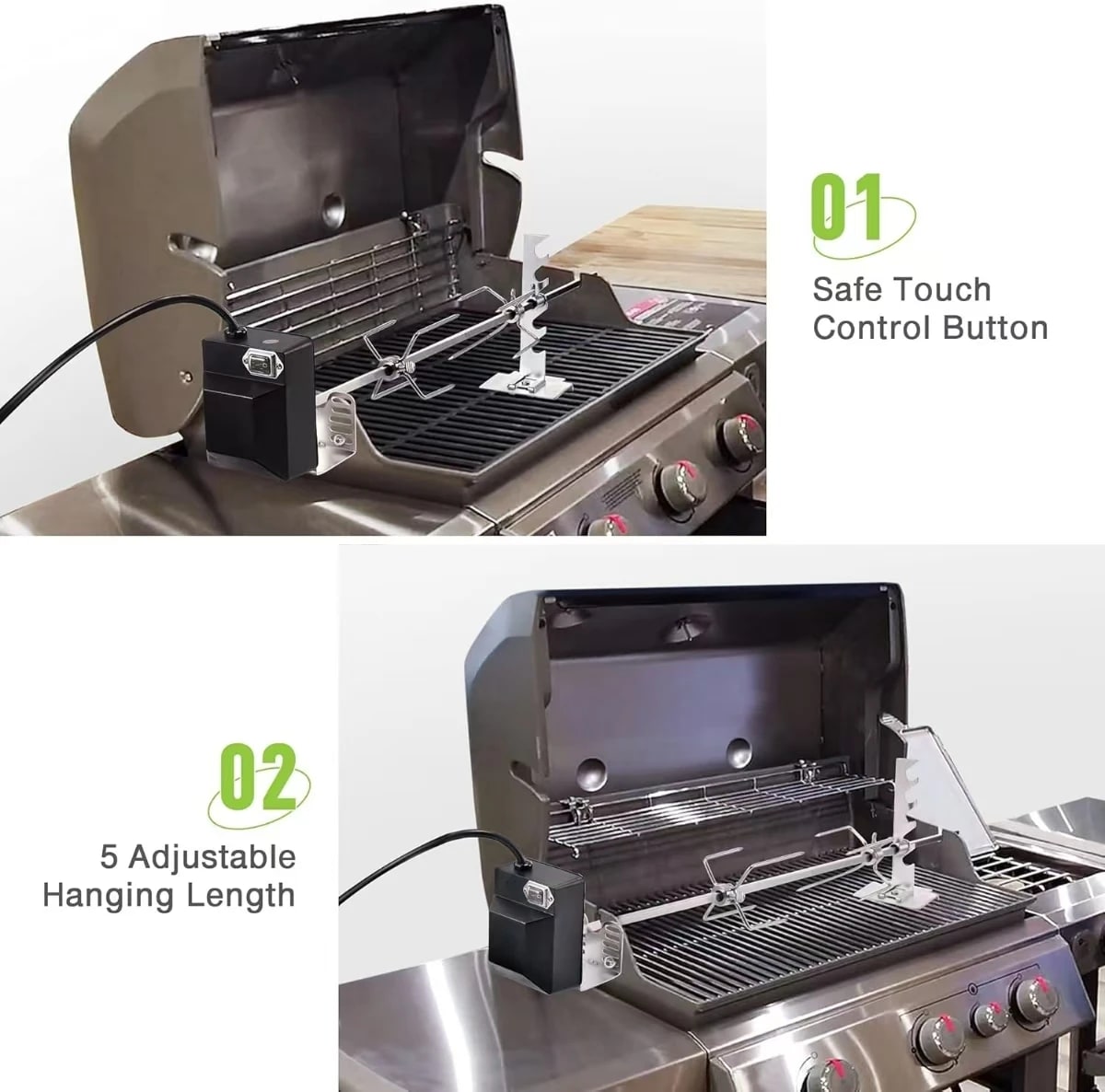 Electric Rotisserie Grill Kit, Stainless Steel, 4W Motor, 15kg Capacity, Plug Options