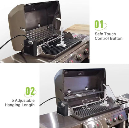 Electric Rotisserie Grill Kit, Stainless Steel, 4W Motor, 15kg Capacity, Plug Options