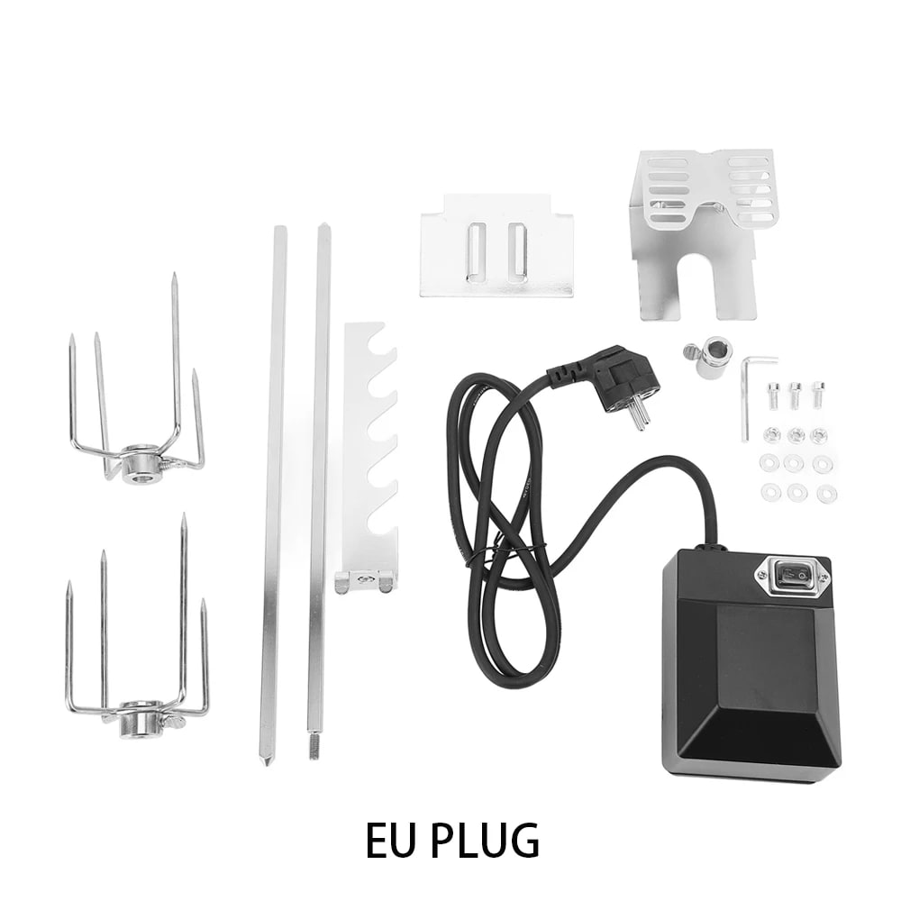 Electric Rotisserie Grill Kit, Stainless Steel, 4W Motor, 15kg Capacity, Plug Options - EU Plug