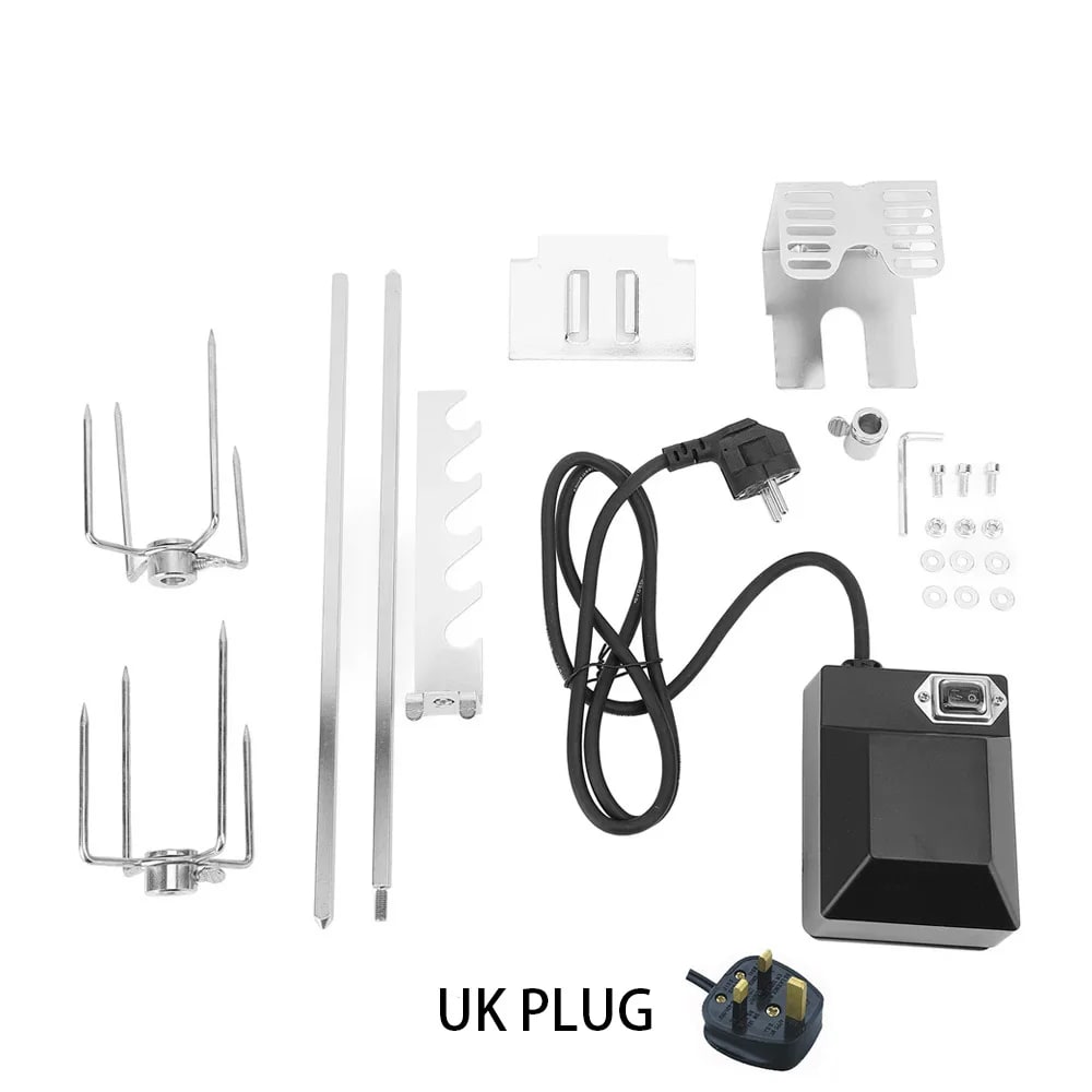 Electric Rotisserie Grill Kit, Stainless Steel, 4W Motor, 15kg Capacity, Plug Options - UK Plug