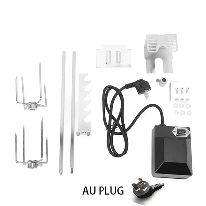 Electric Rotisserie Grill Kit, Stainless Steel, 4W Motor, 15kg Capacity, Plug Options - AU Plug