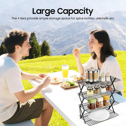 4-Tier Collapsible Wire Cooling Rack for Baking, Grilling and Outdoor Food Storage