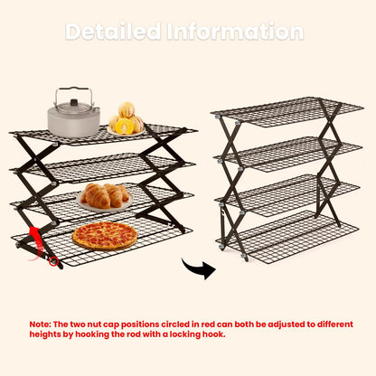 4-Tier Collapsible Wire Cooling Rack for Baking, Grilling and Outdoor Food Storage