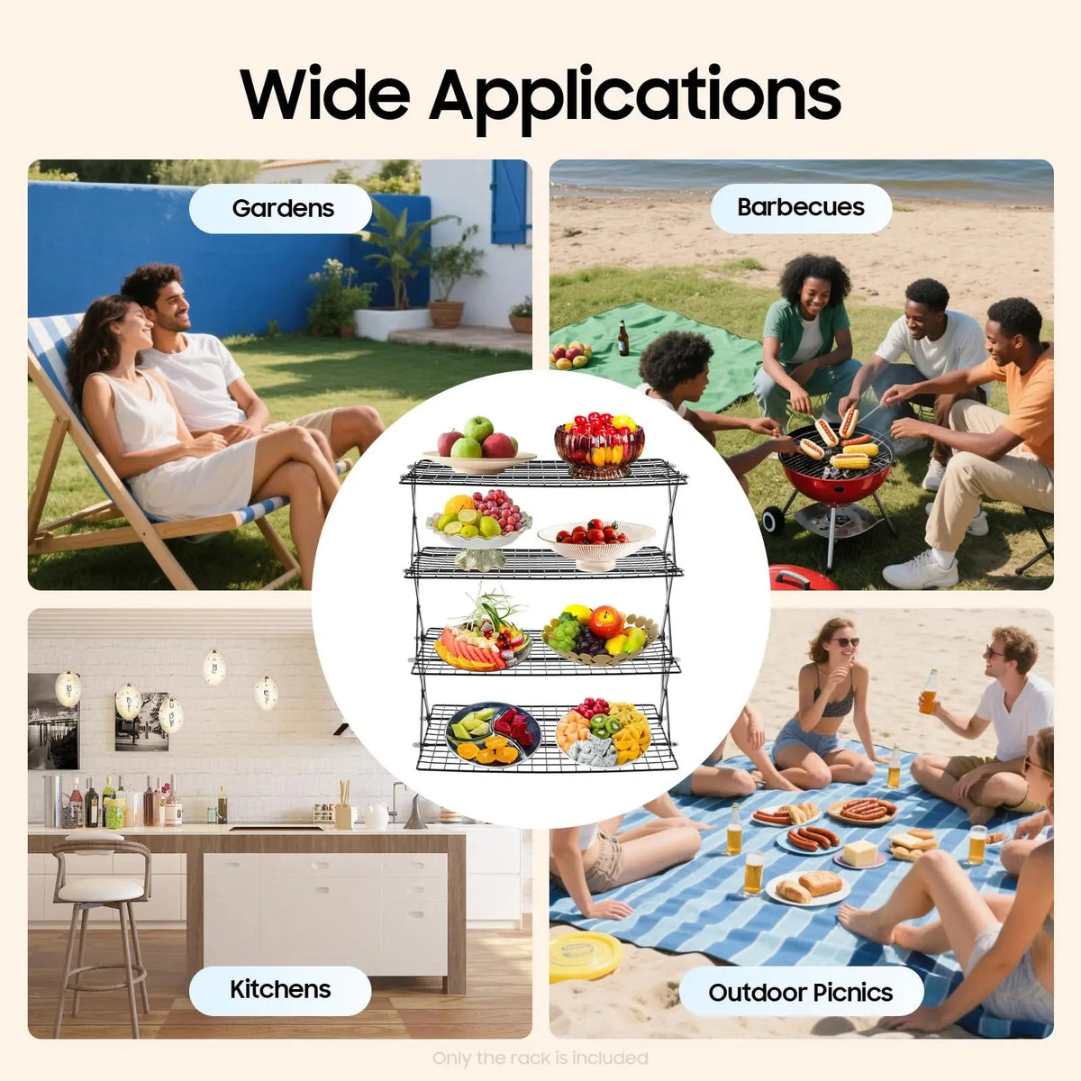 4-Tier Collapsible Wire Cooling Rack for Baking, Grilling and Outdoor Food Storage