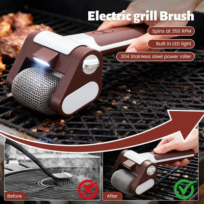 VAKIND Electric Stainless Steel Grill Brush with LED Light, Rechargeable Roller