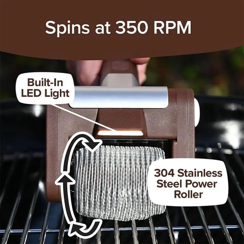 VAKIND Electric Stainless Steel Grill Brush with LED Light, Rechargeable Roller