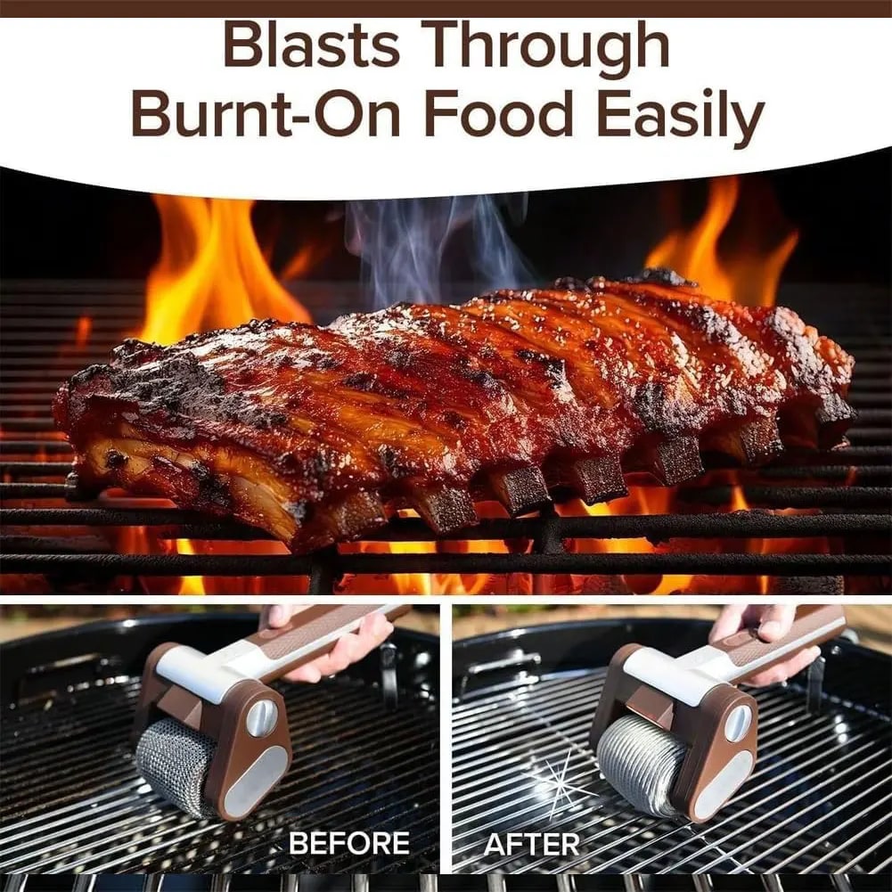 VAKIND Electric Stainless Steel Grill Brush with LED Light, Rechargeable Roller