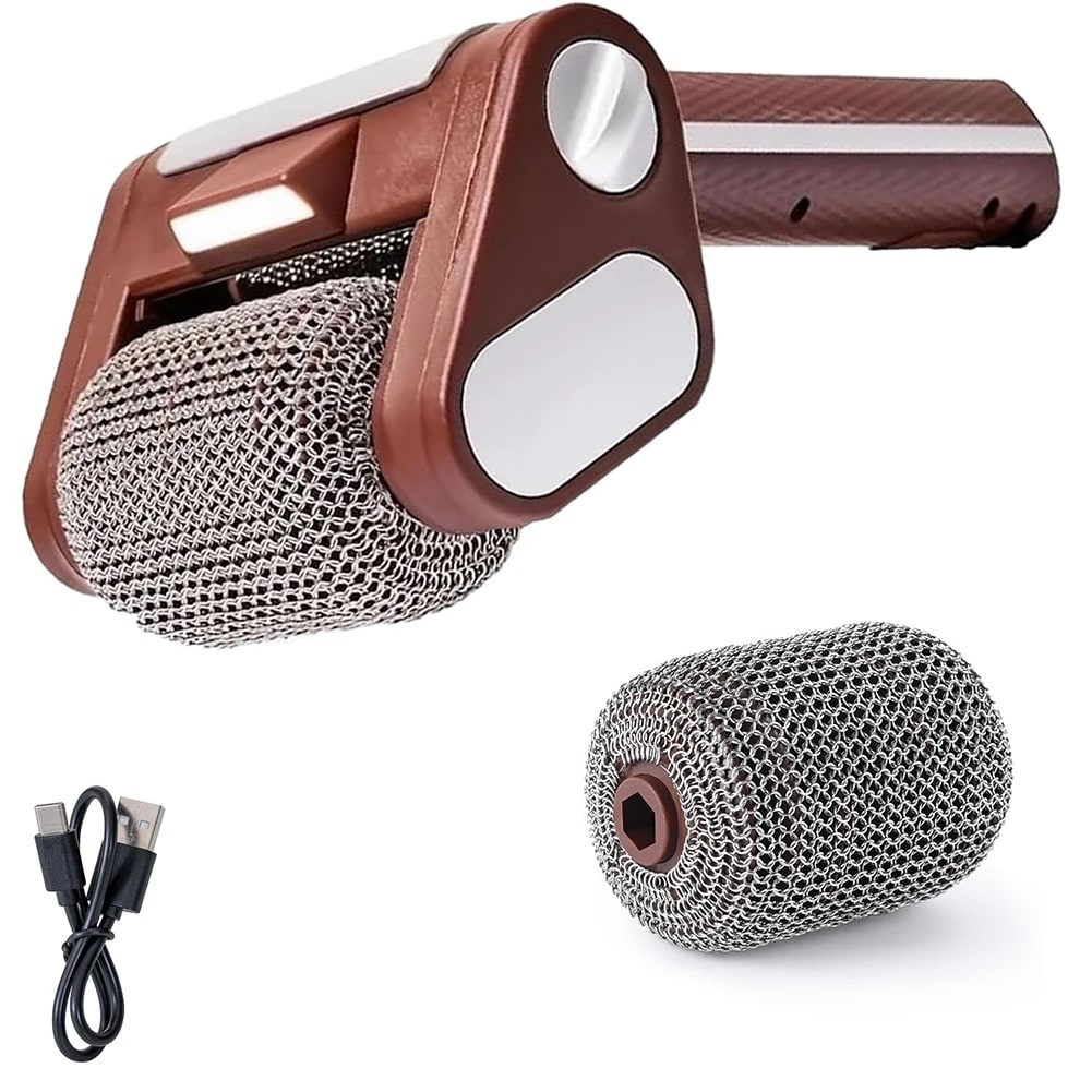 VAKIND Electric Stainless Steel Grill Brush with LED Light, Rechargeable Roller - brush set