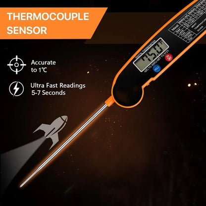 Digital Food Thermometer with Foldable 304 Stainless Steel Probe, -50 to 300°C