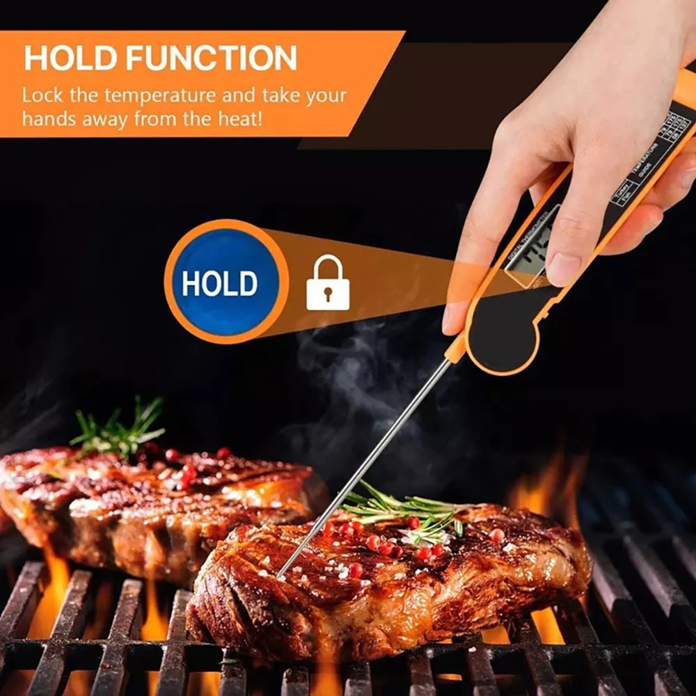 Digital Food Thermometer with Foldable 304 Stainless Steel Probe, -50 to 300°C