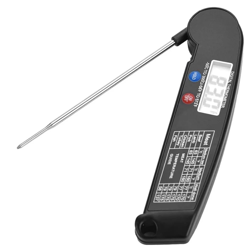 Digital Food Thermometer with Foldable 304 Stainless Steel Probe, -50 to 300°C - Black