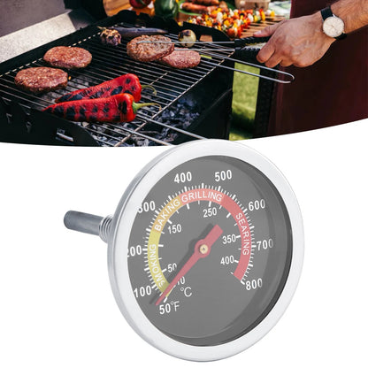 Stainless Steel BBQ Thermometer with Tempered Glass Dial, M10 Thread