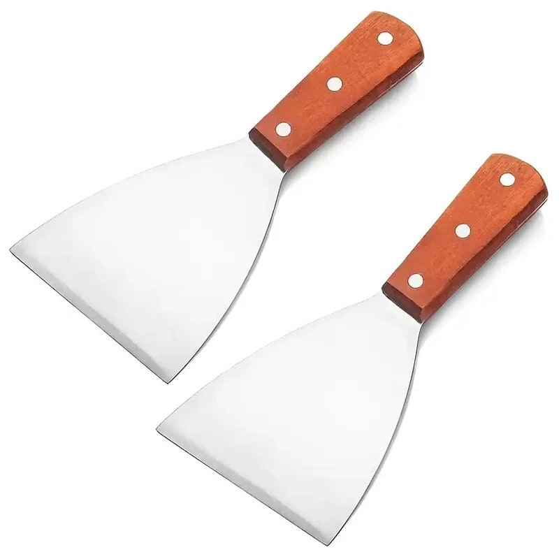 Stainless Steel Spatula Turner with Wooden Handle, 22cm, 2 Pack for BBQ & Griddle