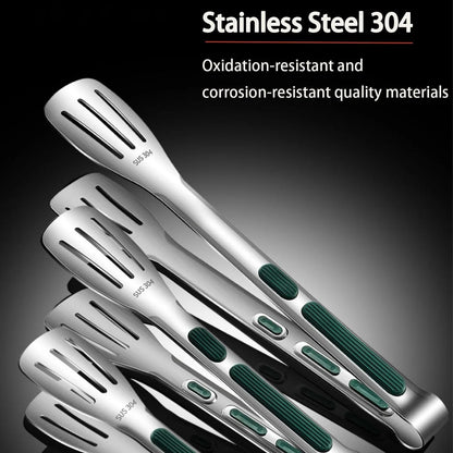 304 Stainless Steel Food Tongs with Anti-Slip Green Grip, 7, 9 or 11 Inch