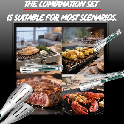 304 Stainless Steel Food Tongs with Anti-Slip Green Grip, 7, 9 or 11 Inch