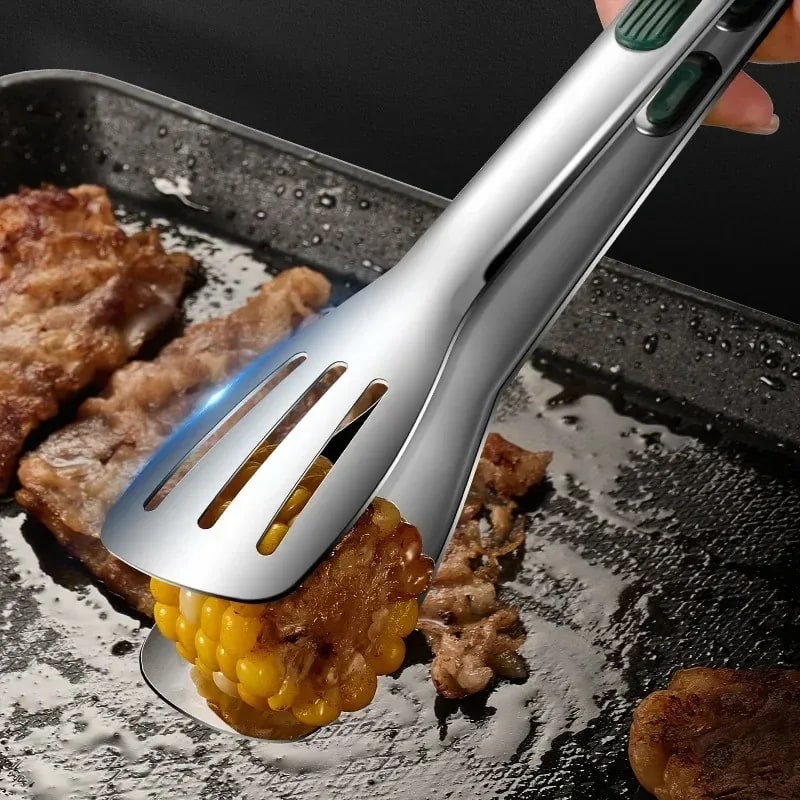 304 Stainless Steel Food Tongs with Anti-Slip Green Grip, 7, 9 or 11 Inch