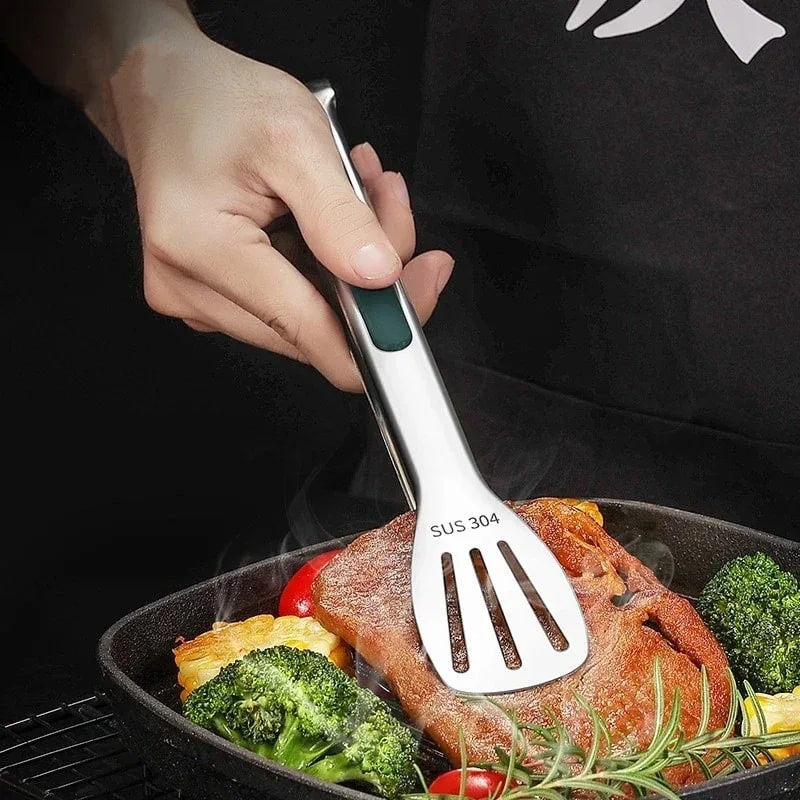 304 Stainless Steel Food Tongs with Anti-Slip Green Grip, 7, 9 or 11 Inch