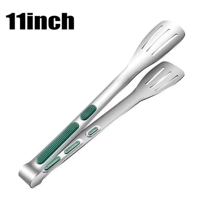 304 Stainless Steel Food Tongs with Anti-Slip Green Grip, 7, 9 or 11 Inch - 1PC-11inch