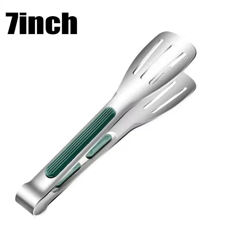 304 Stainless Steel Food Tongs with Anti-Slip Green Grip, 7, 9 or 11 Inch - 1PC-7inch