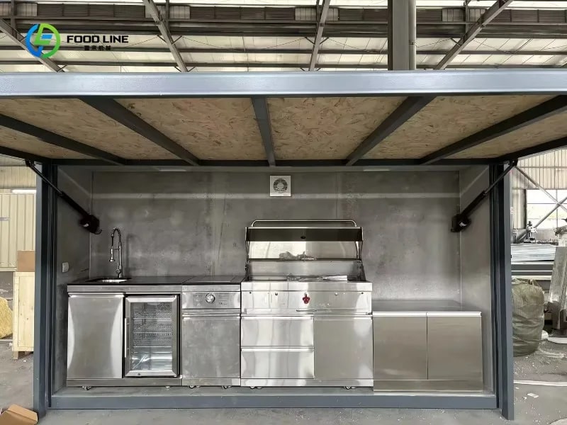 Modular Natural Gas Outdoor Kitchen with Shed, 304 Stainless Steel BBQ Cabinet