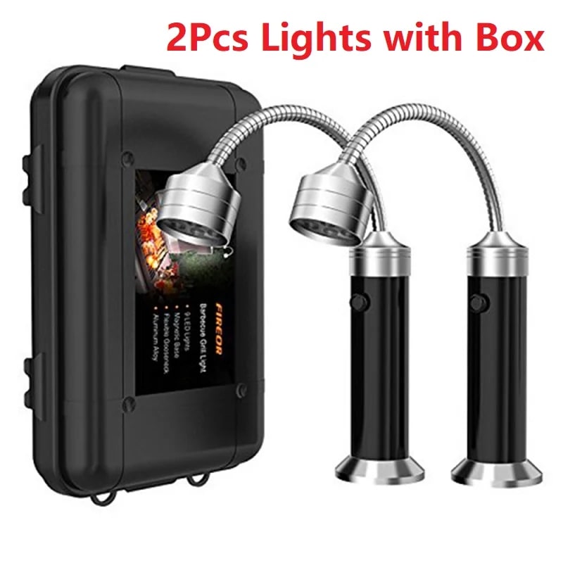Black LED BBQ Grill Light with Touch Switch, Clamp Mount and 3 Brightness Levels - lights with box