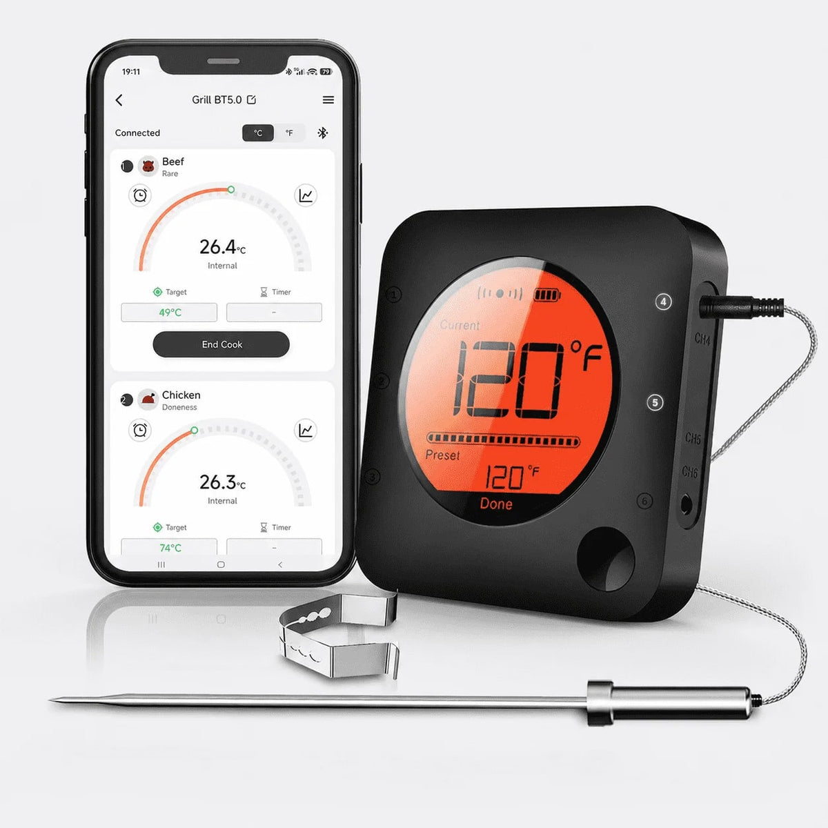 Xinsio BF-5 Bluetooth Digital Meat Thermometer with 1, 2, 4 or 6 Probes - 1 Probe
