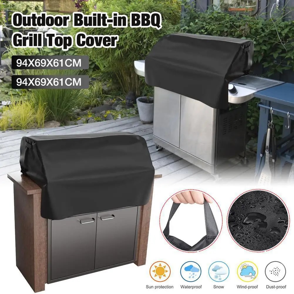 Black 210D Oxford Cloth Built-In BBQ Grill Cover, 81 x 66 x 61cm or 94 x 69 x 61cm